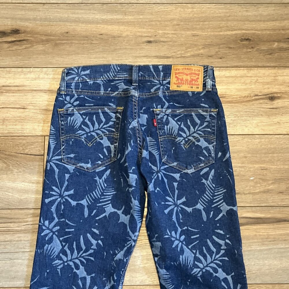 Men's Levis 511 Slim Fit Stretch Denim Jeans SZ 32x32 Blue Hawaiian Floral - Picture 8 of 12